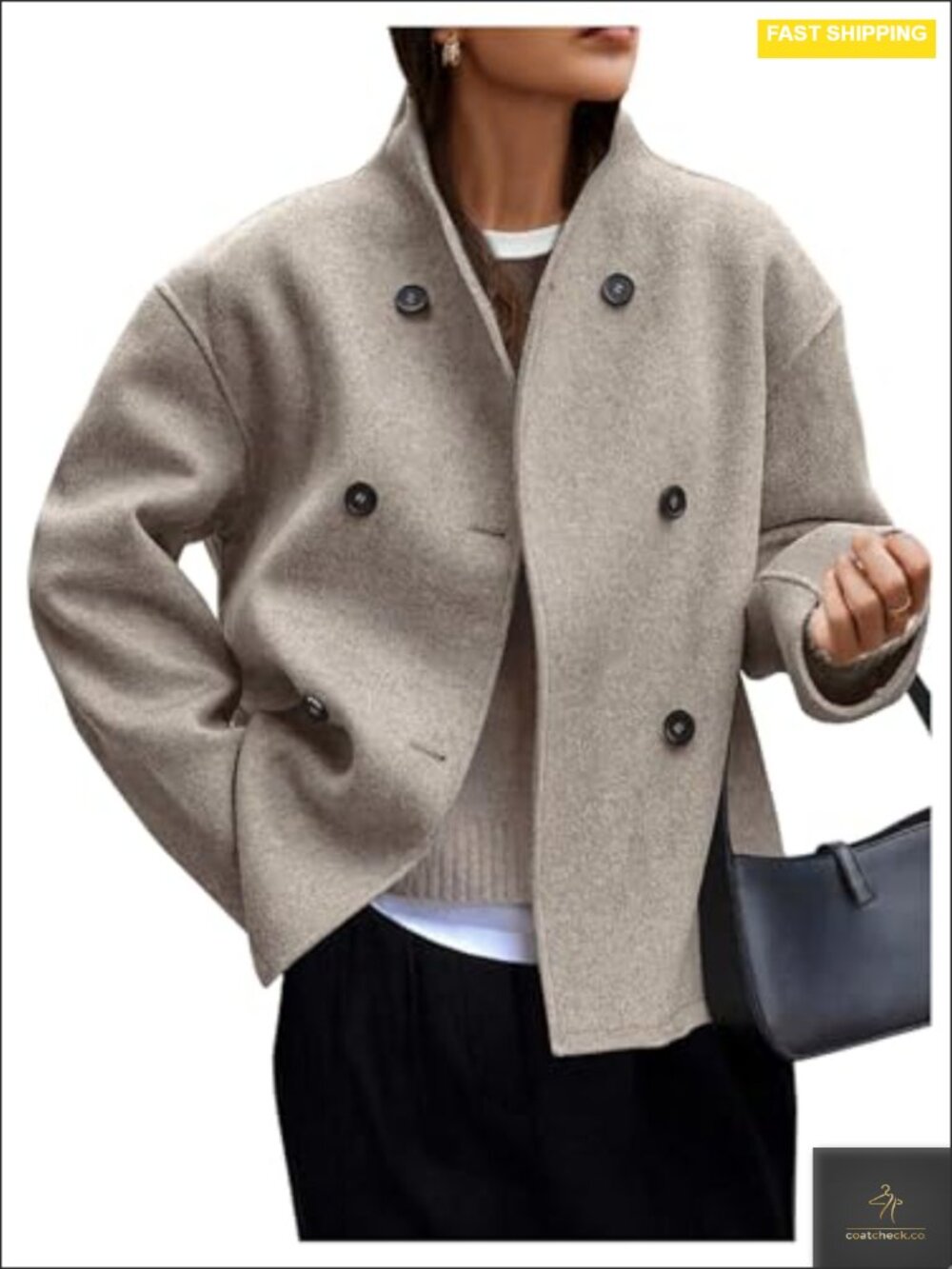 Plus Size Double Breasted Pea Coat Women's Long Sleeve Overcoat